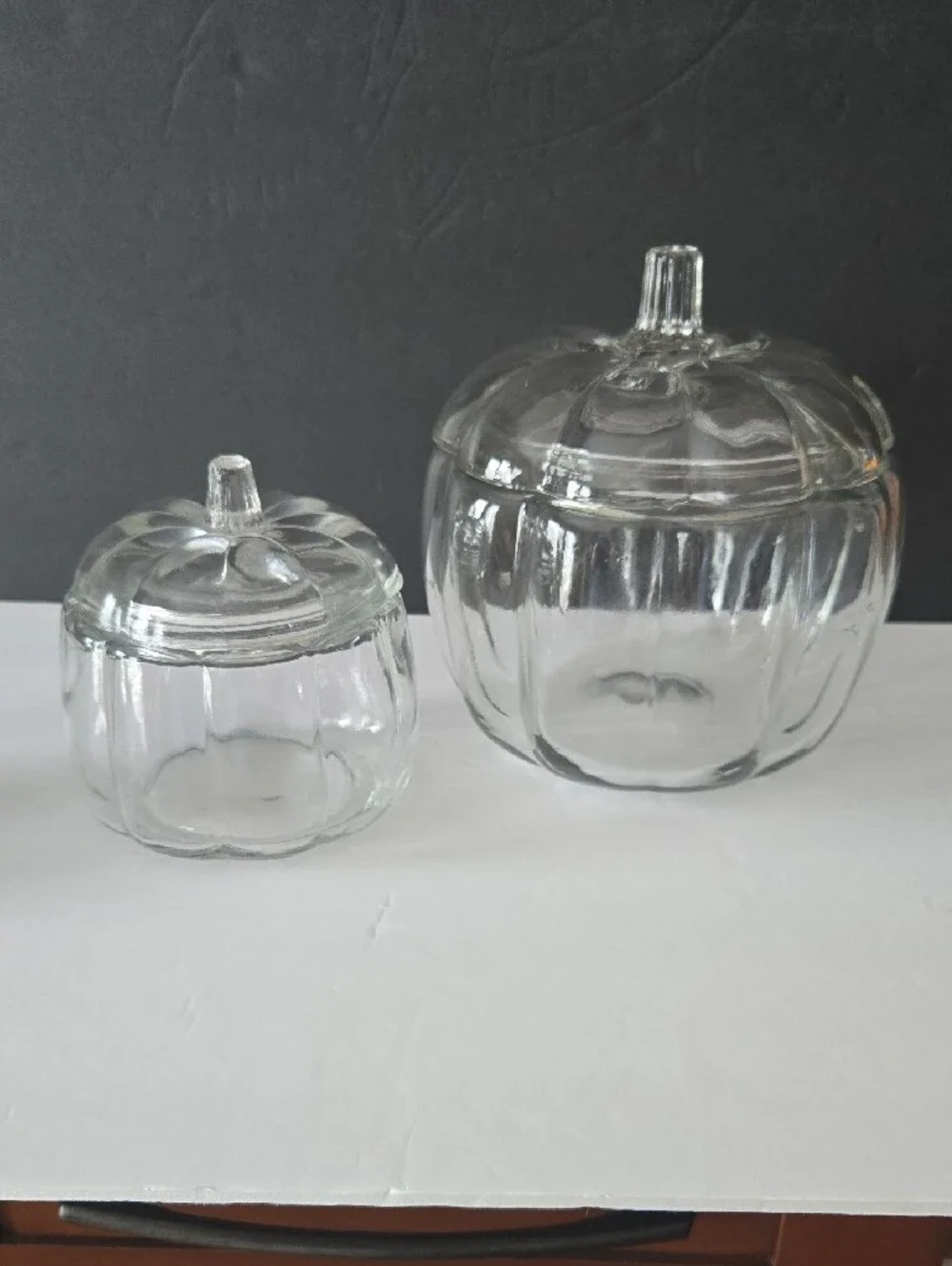 Robert Stanley Clear Glass Pumpkin Shaped Cannister Jars with Lids - Set of 2